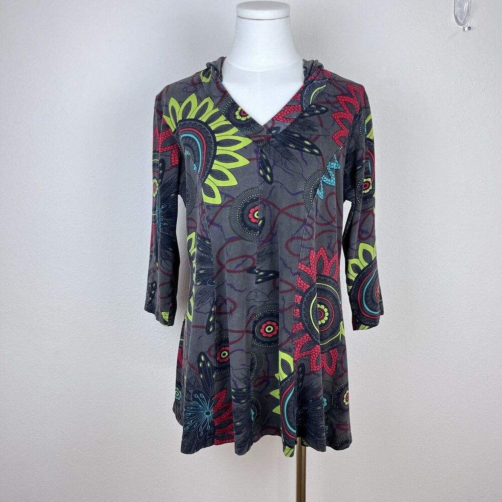 Parsley Sage Shirt Womens Medium Y2K Hoodie V Neck Floral Artsy HIppie Bohemian